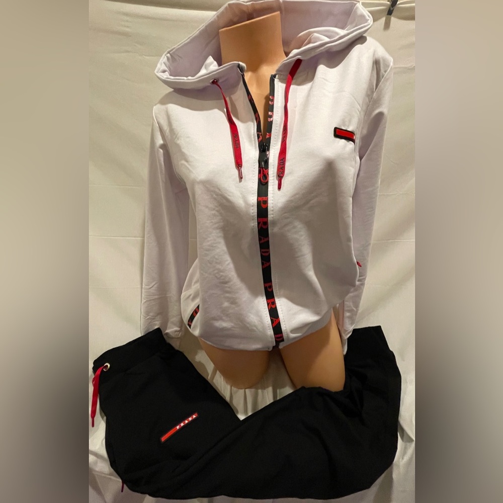 NEW PRADA ZIP HOODIE SWEATSHIRT JACKET & PANTS TRACK SET 2PC SET